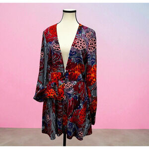 Free People Audrey Romper Long Sleeve V-Neck Multicolor Women's Size 10